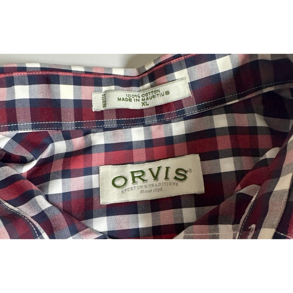 Orvis Wrinkle-Free Plaid Shirt Red Blue 100% Cotton Short Sleeve Men's XL - Picture 7 of 8